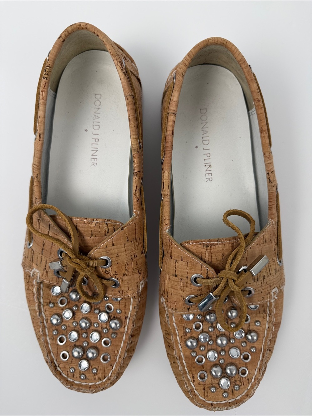 Donald J. Pliner Cork-Textured Studded Loafers - Brown